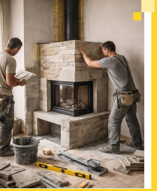 Угловые камины под ключ проект, монтаж и отделка в Соколе