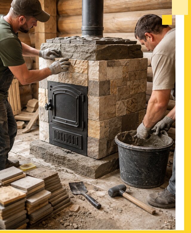 Облицовка банной печи под ключ в Соколе: камень и плитка