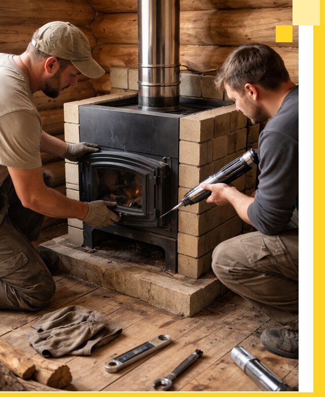 Монтаж и установка печи в бане под ключ с гарантией в Соколе