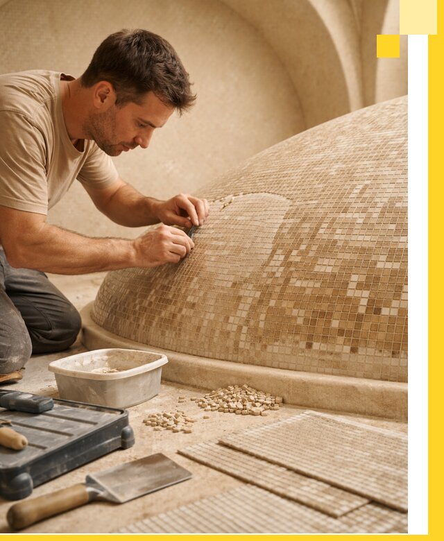 Профессиональная укладка мозаики для хамама под ключ в Соколе