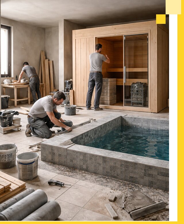 SPA зоны под ключ с бассейном сауной и печью в Соколе